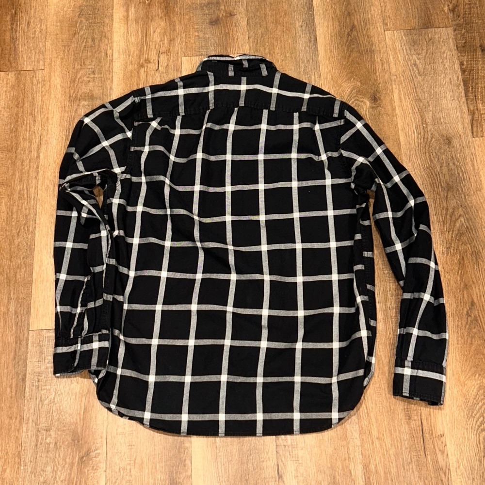 Gap Mens XL Black White Windowpane Plaid Cotton Long Sleeve Button Down Shirt - Picture 9 of 9